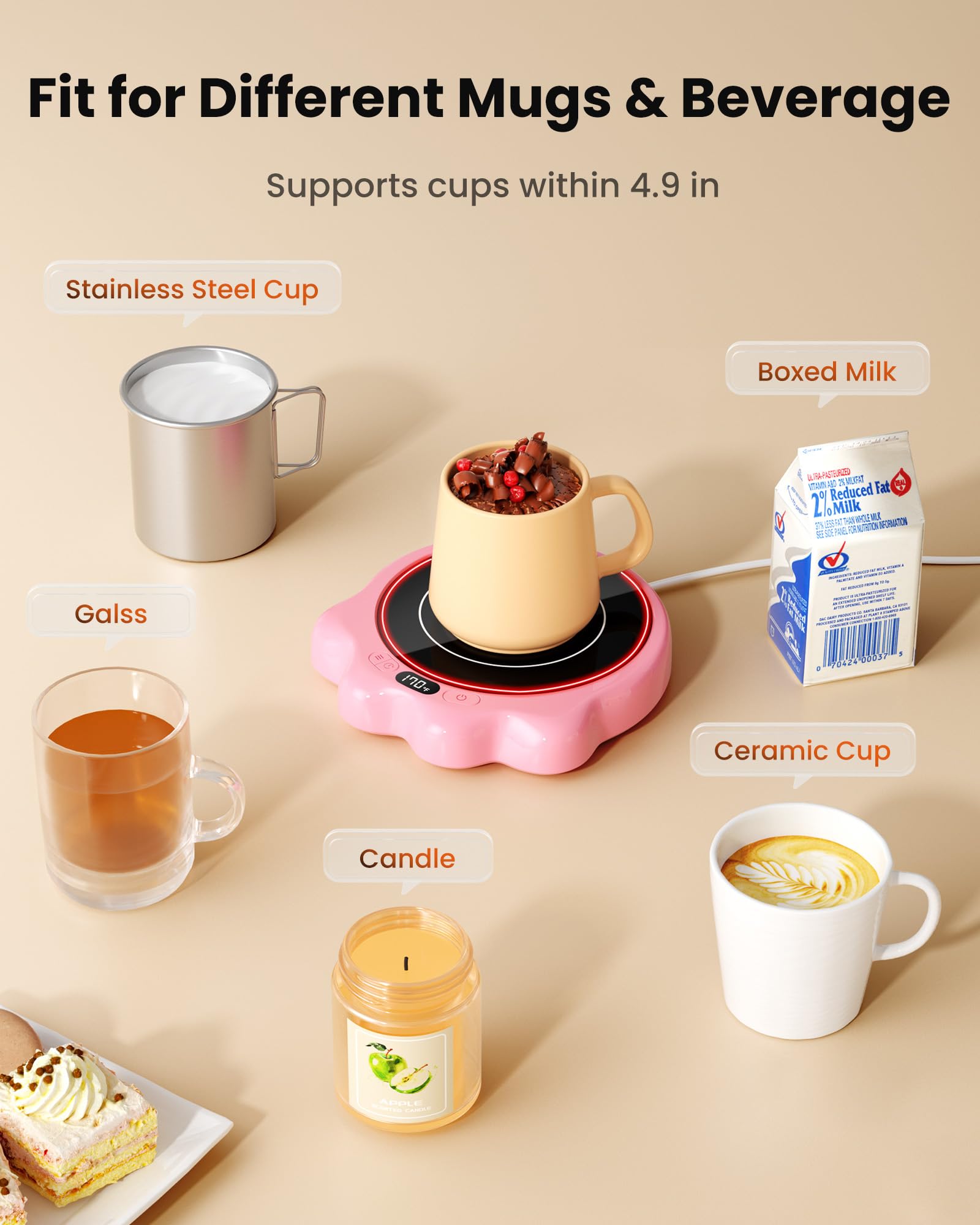 Gaiatop Mug Warmer desk use suited for mugs of many shapes.