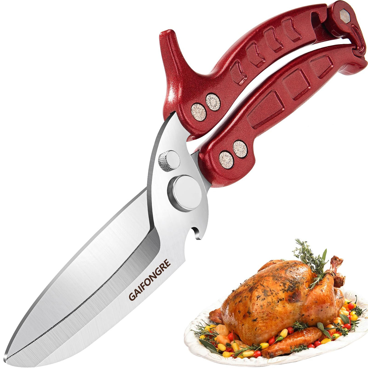 GAIFONGRE poultry shears front view for tough kitchen tasks with confident grip