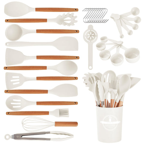 Gaixvny 34P slotted turner with wooden handle for safe nonstick flipping