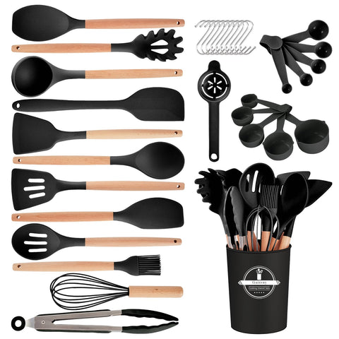 Gaixvny 34-piece silicone set with slotted turner; safe for nonstick cookware