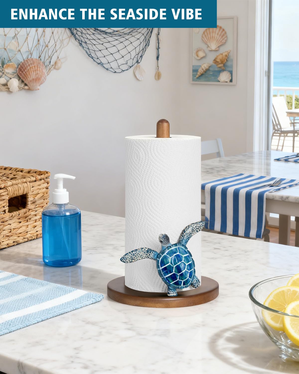 GAJ wooden sea turtle decor stand blends natural texture with practicality