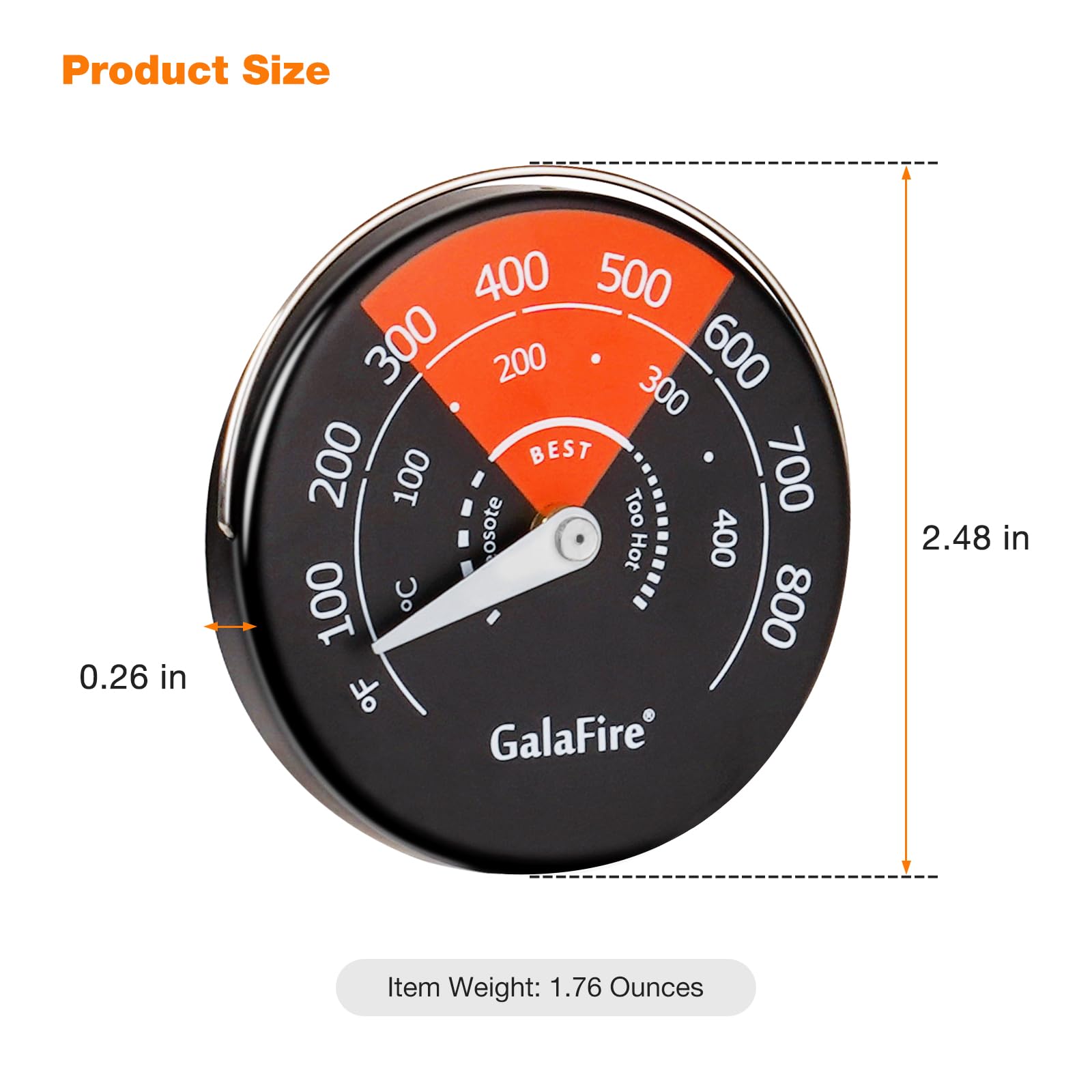 GALAFIRE magnetic thermometer attached to stove top for convenient use.