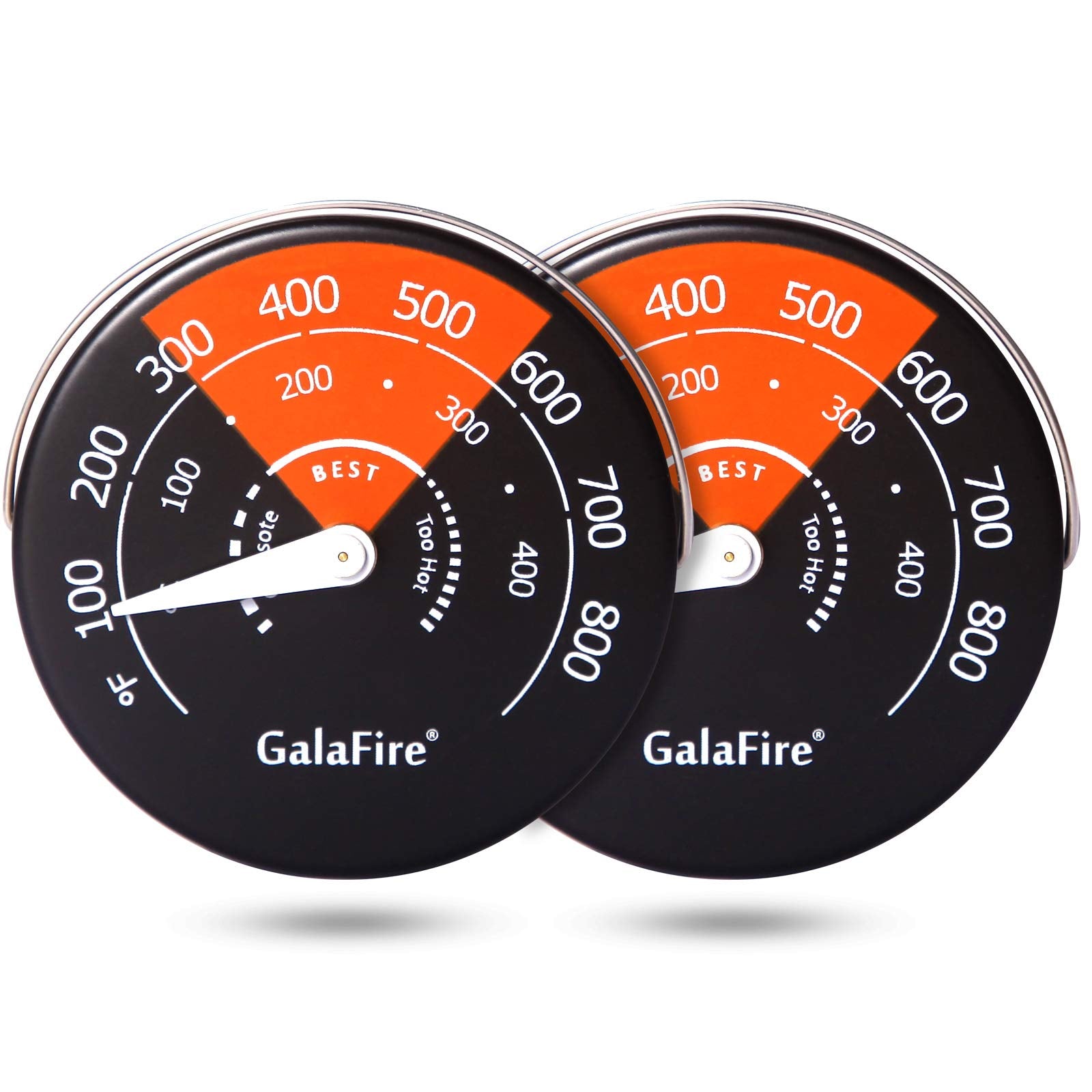 GALAFIRE wood stove thermometer mounted magnetically for quick readings.
