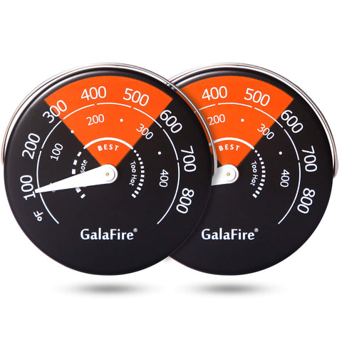GALAFIRE wood stove thermometer mounted magnetically for quick readings.