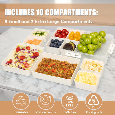 Galanova Snackle Box interior layout with 10 sections for separation.