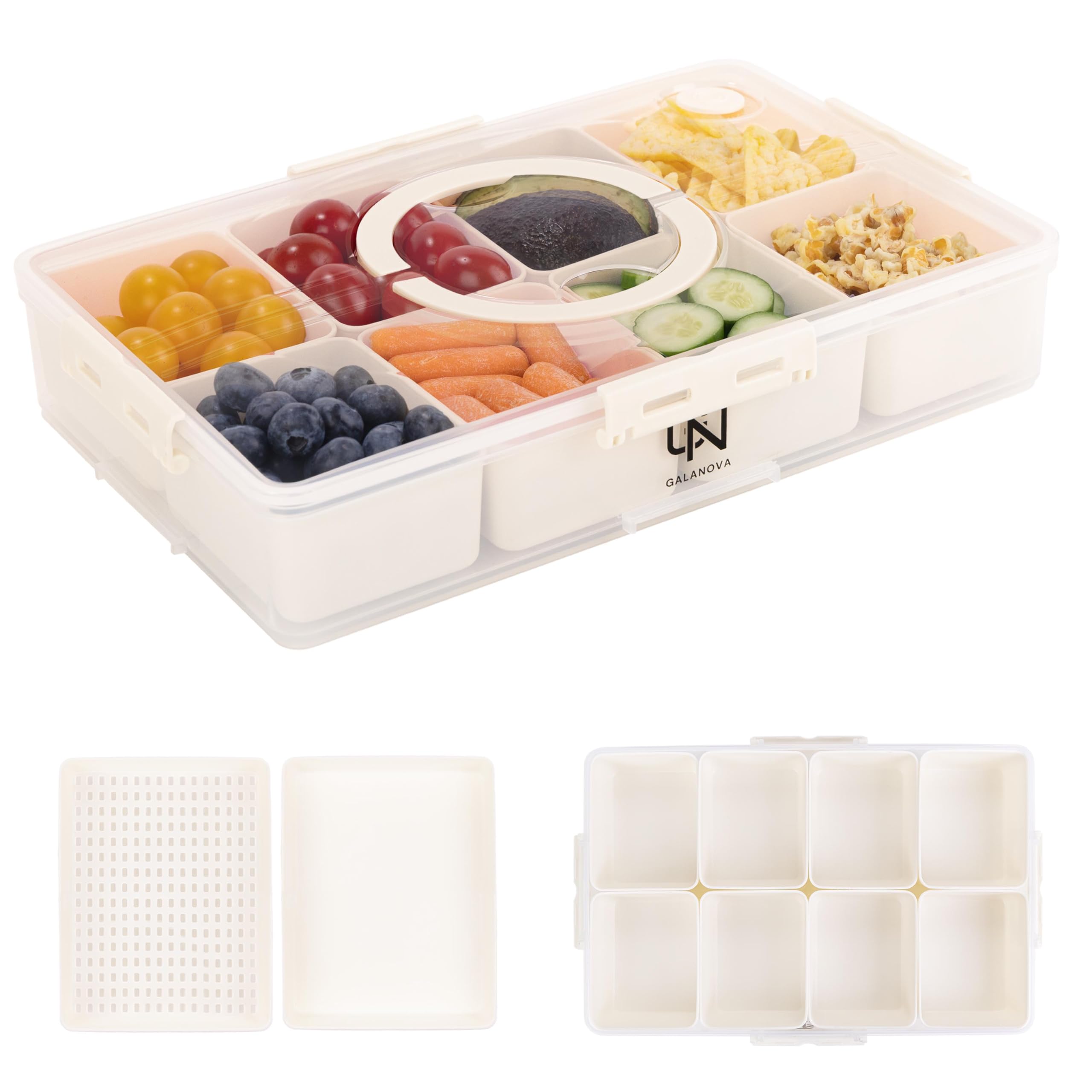 Galanova Snackle Box top view showing 10 compartments for organized snacks.