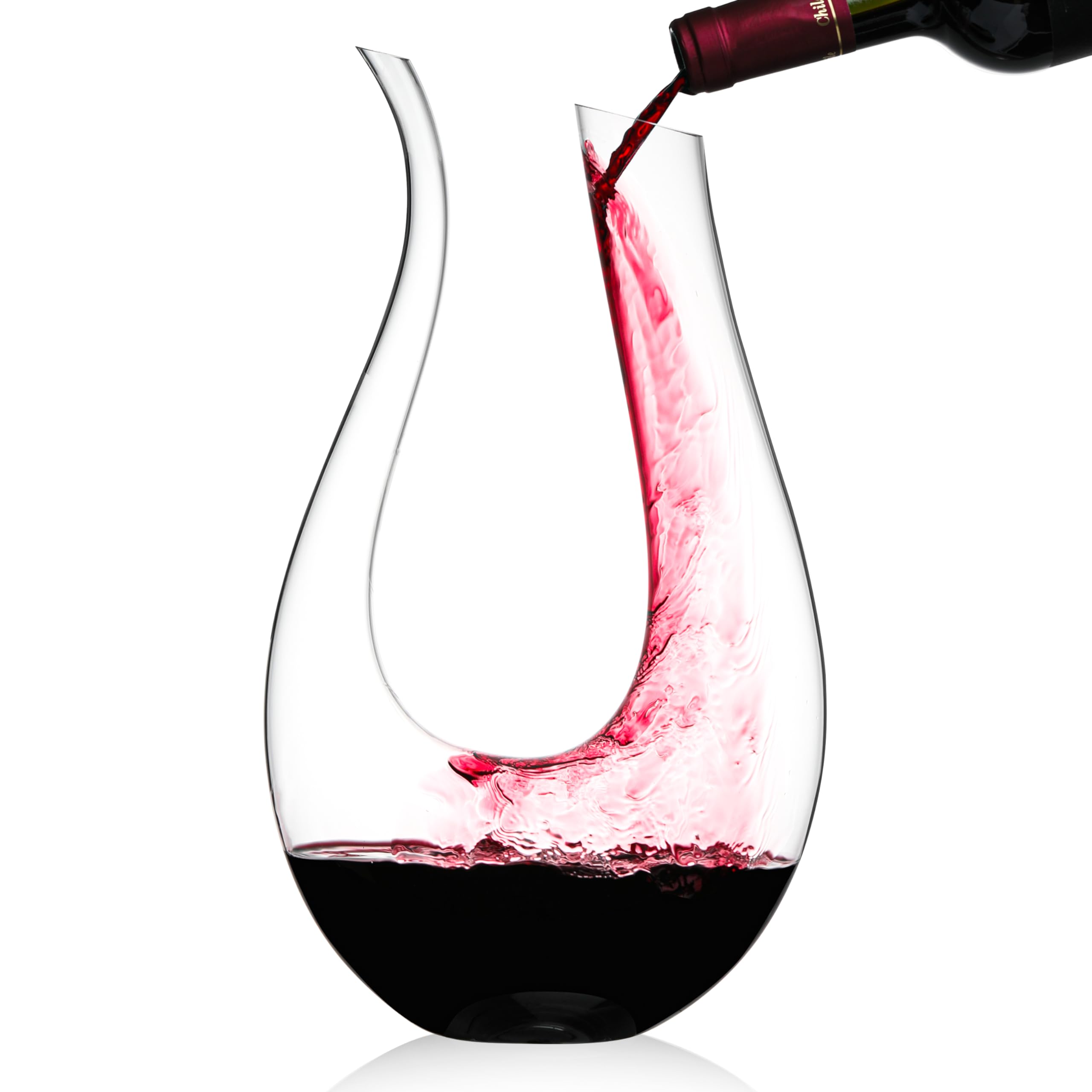 Galashield hand-blown crystal decanter enhances aroma and table appeal.