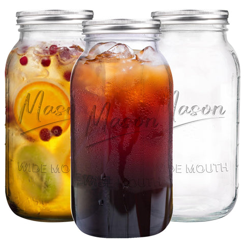 Galssmagic 64oz wide-mouth mason jar with 3-pack for batch storage.