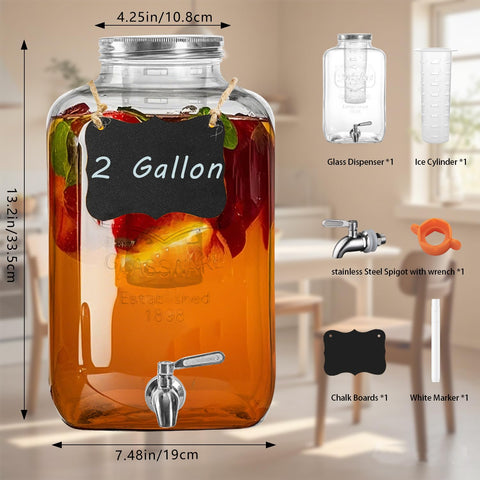 Galssmagic glass dispenser displaying lemonade ready for refills on a table