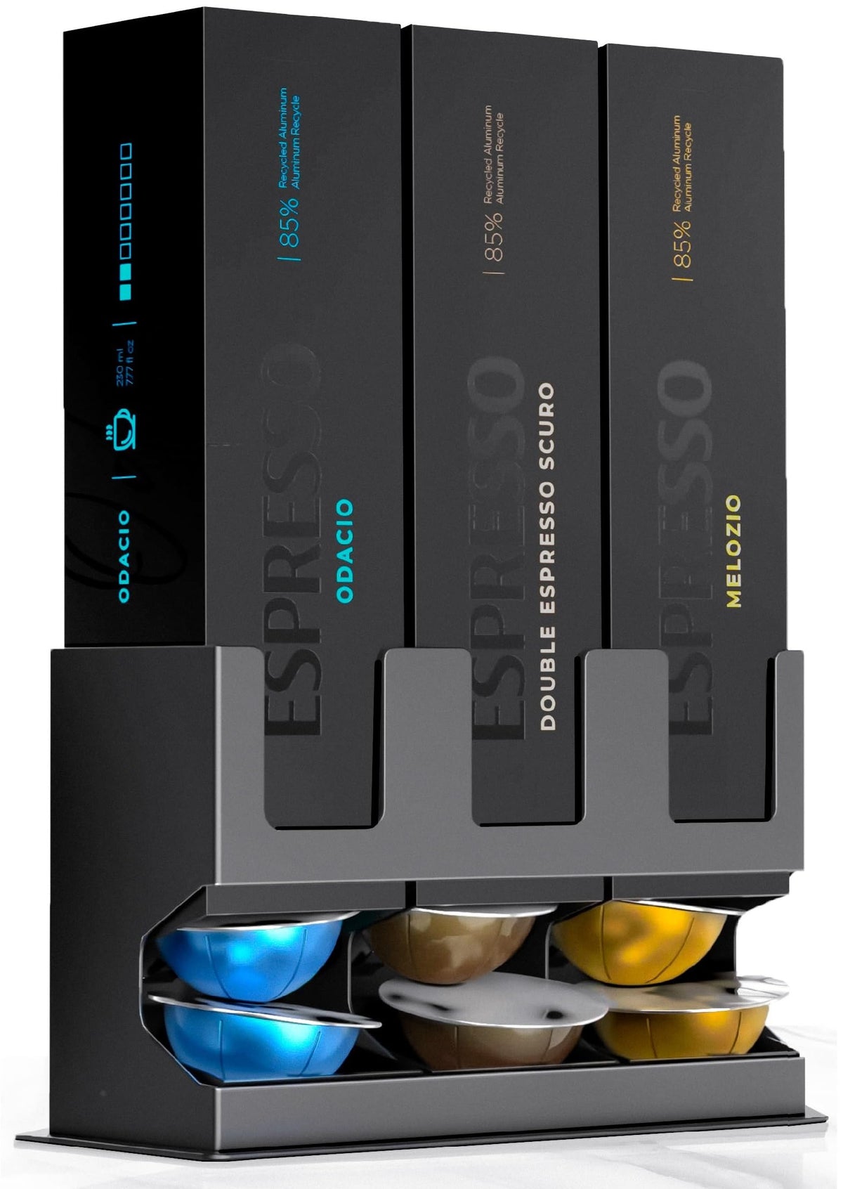 GALVANOX Vertuo pod dispenser front view with three sleeves for easy access