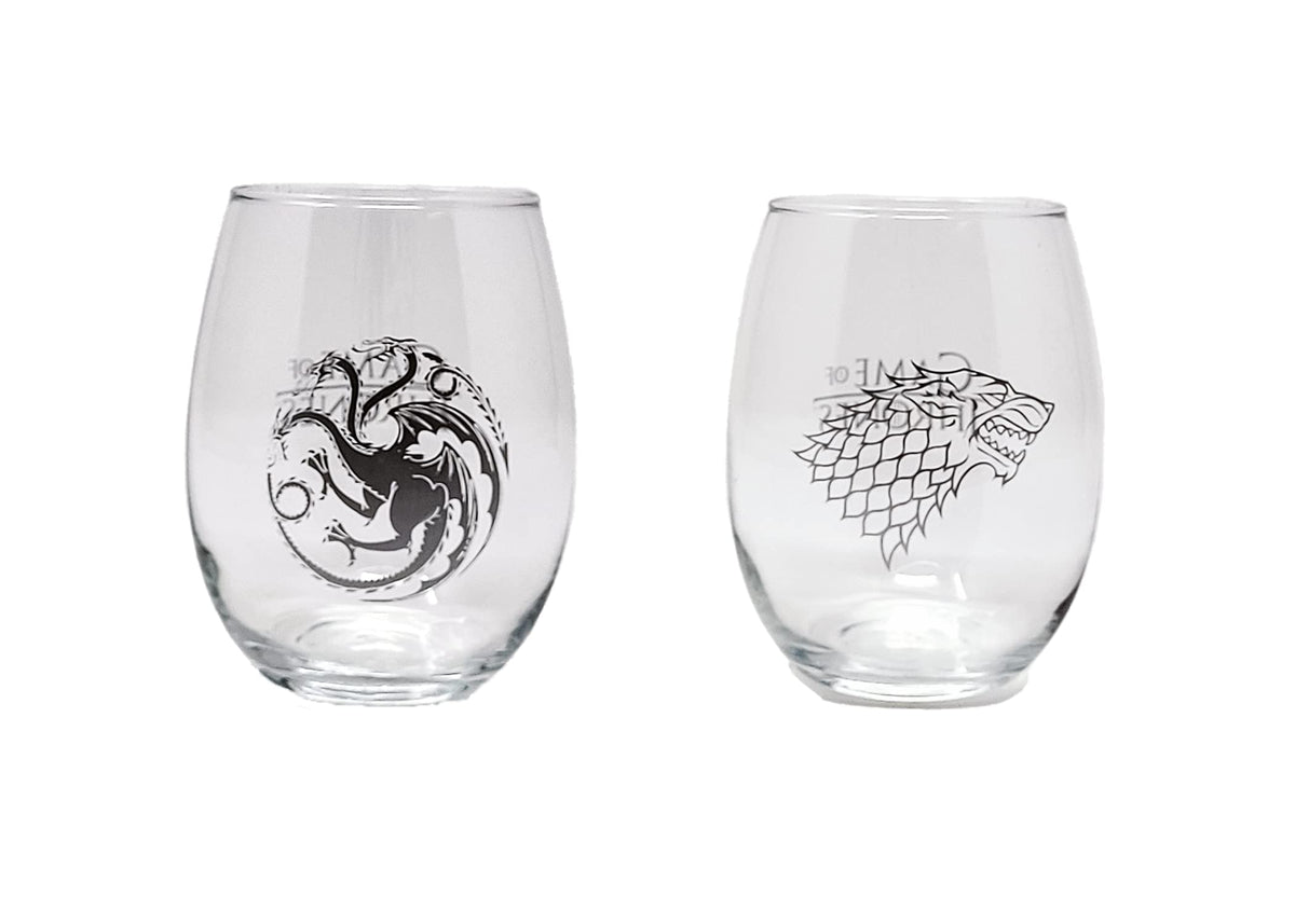 Game of Thrones Stark sigil wine glass with a sturdy stemless design for everyday sipping