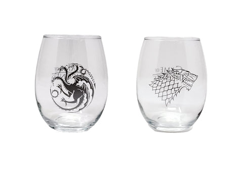 Game of Thrones Stark sigil wine glass with a sturdy stemless design for everyday sipping