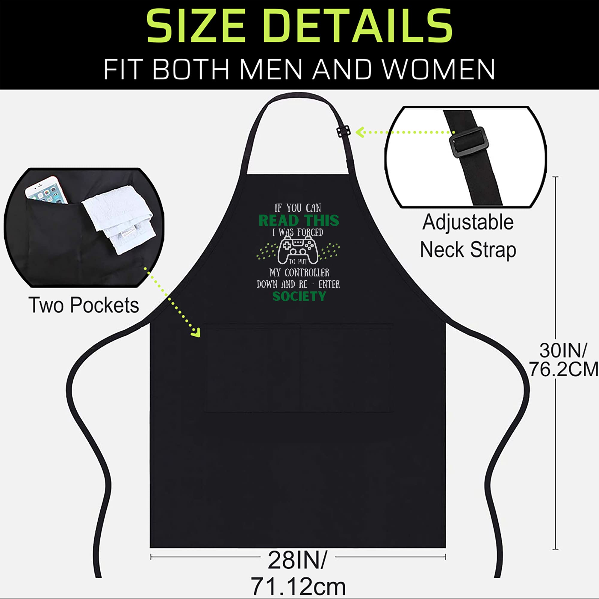 Gamer Black Apron made from 100 percent cotton woven fabric for durability.