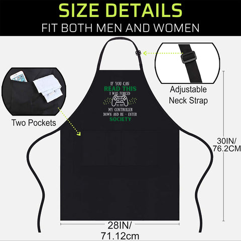 Gamer Black Apron made from 100 percent cotton woven fabric for durability.