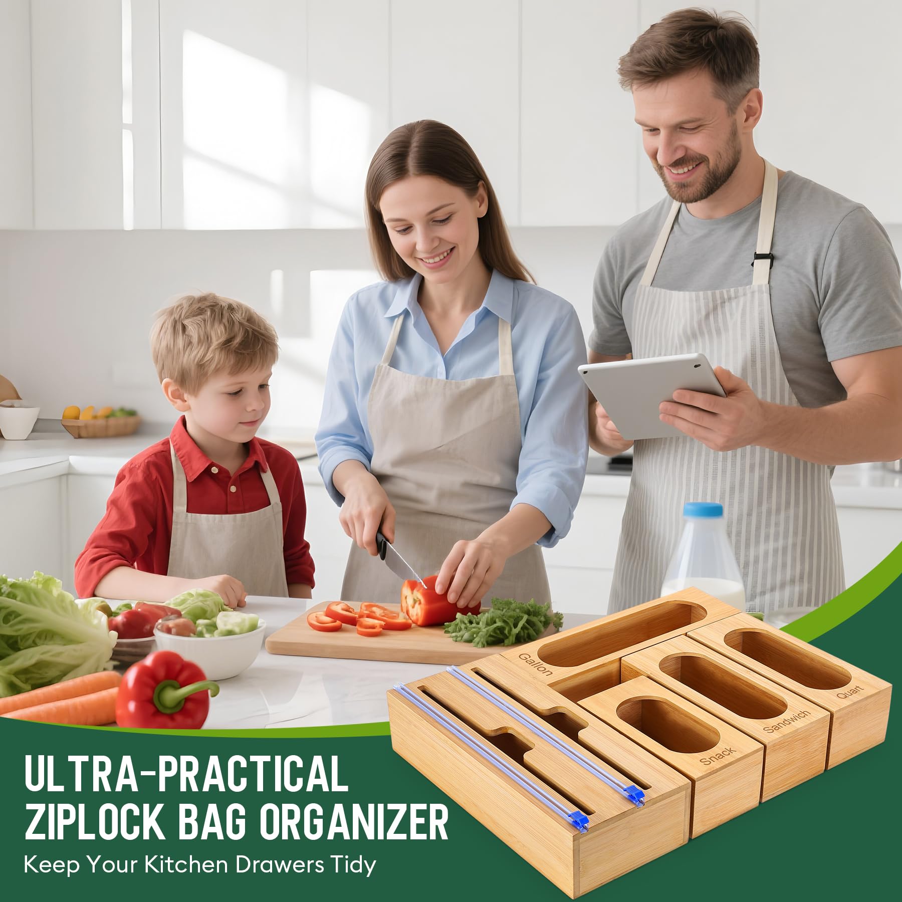 Gamtik separate bag compartments simplify storing gallon, quart, and snack bags.