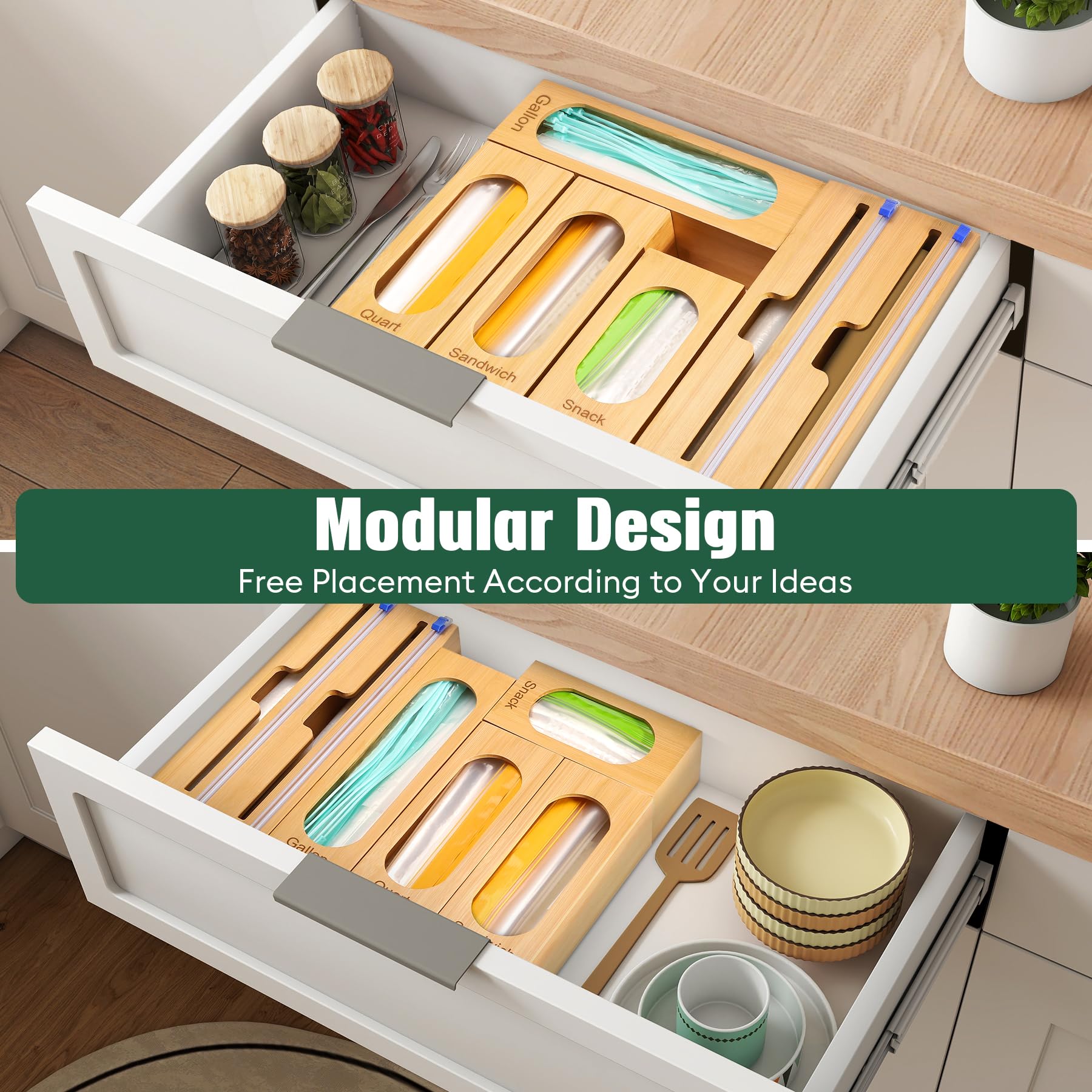 Gamtik wood kitchen organizer adds warm, natural style to drawers.