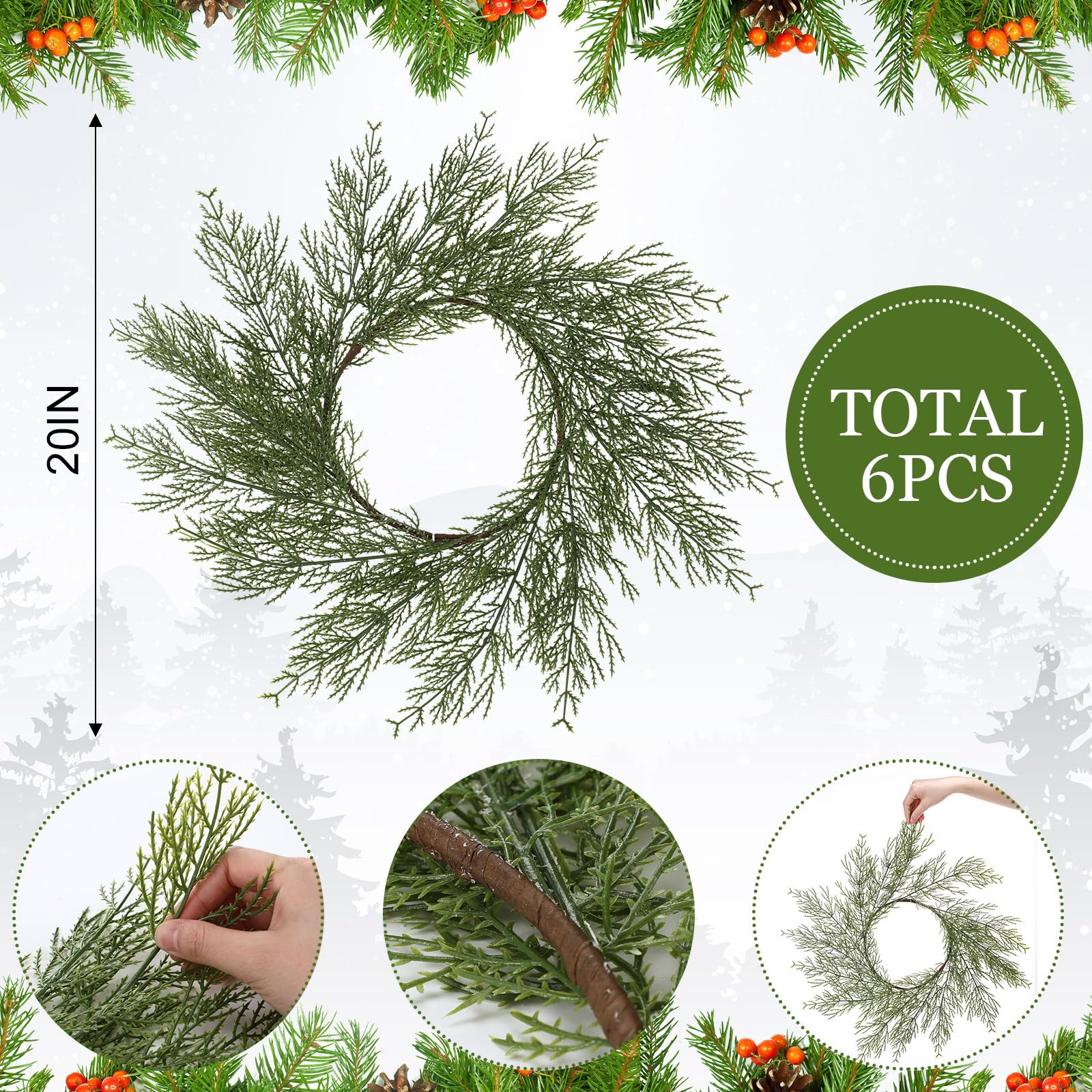 Gandeer artificial pine needles detail highlights lush wreath-like texture.