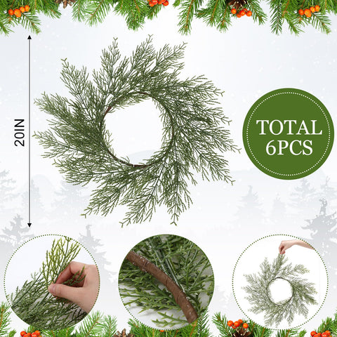 Gandeer artificial pine needles detail highlights lush wreath-like texture.