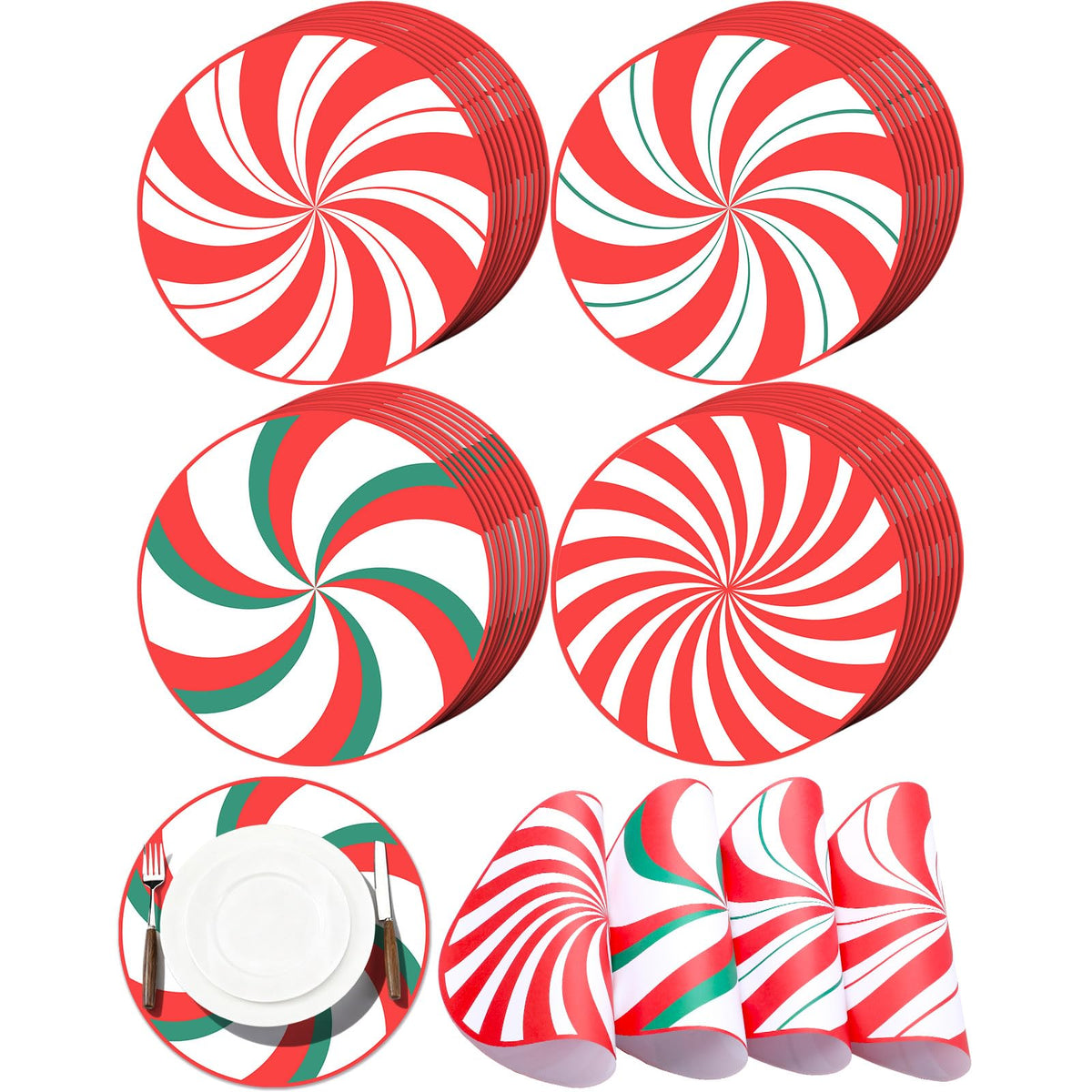 Gandeer peppermint placemat showcases festive 13.5-inch round design for holiday tables