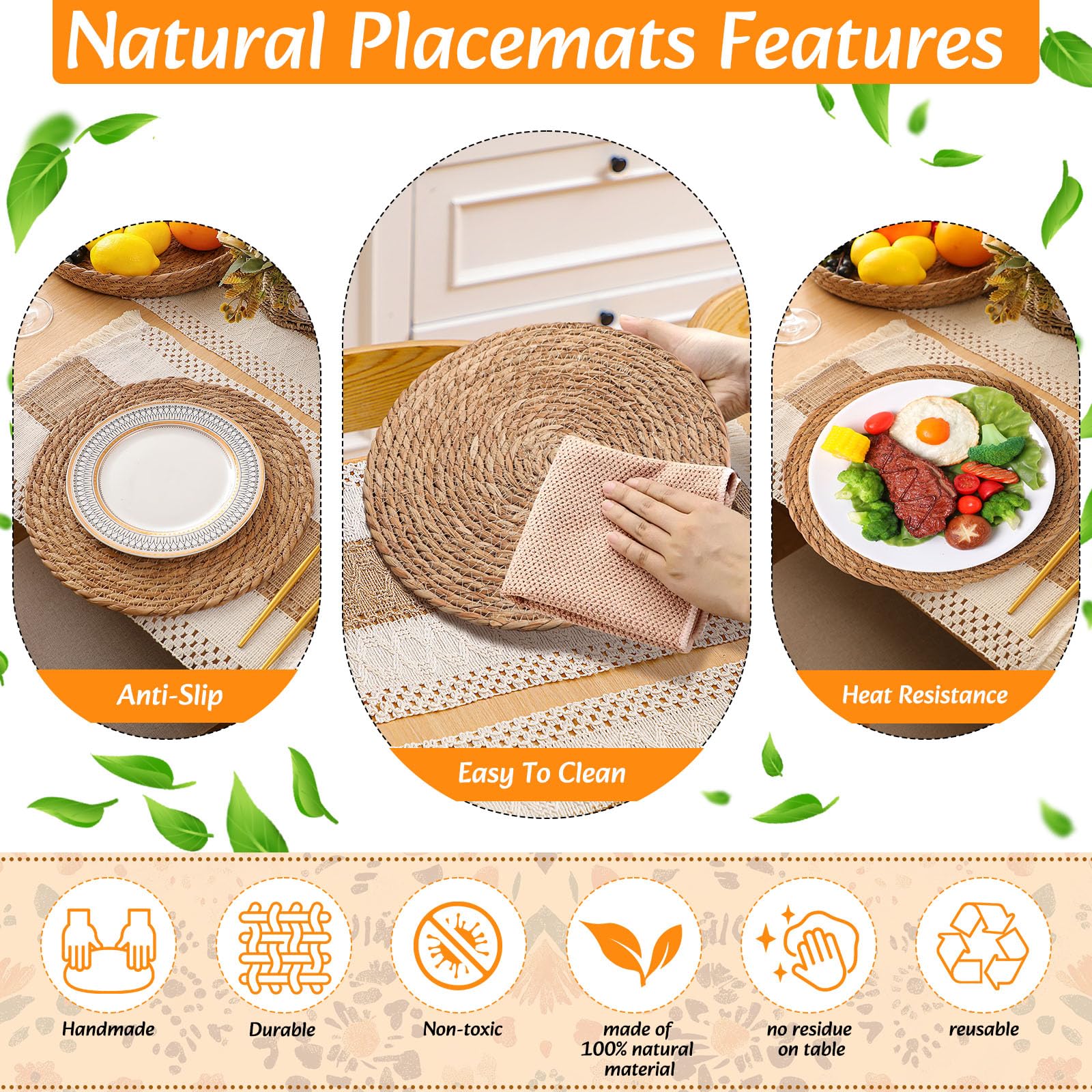 Gandeer handmade rattan storage basket neatly stores placemats for easy setup