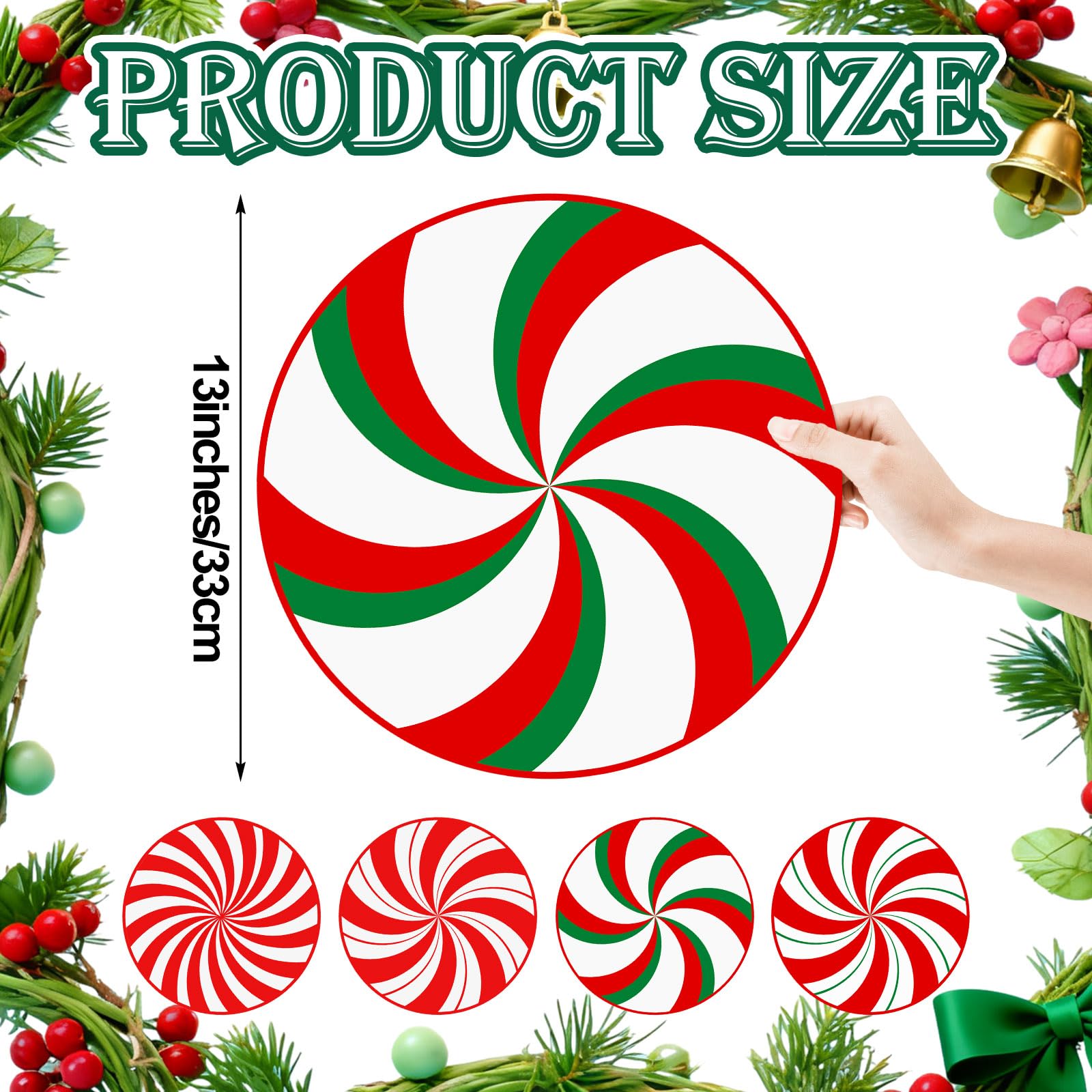 Gandeer peppermint-striped round mat enhances table decor with candy-cane motif