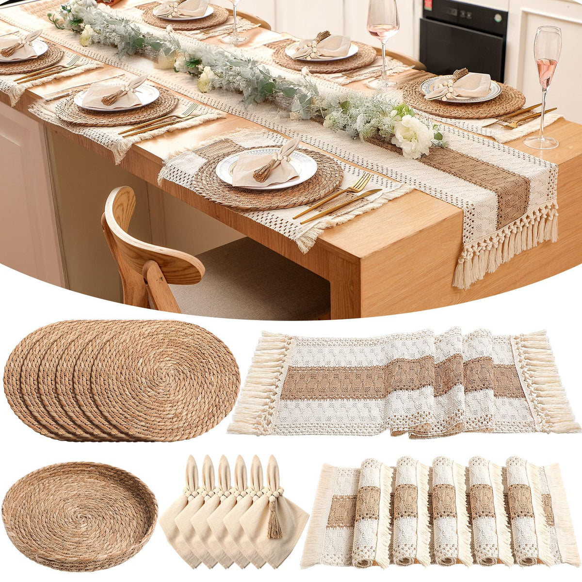 Gandeer round woven placemat showing natural texture for a warm dining setup