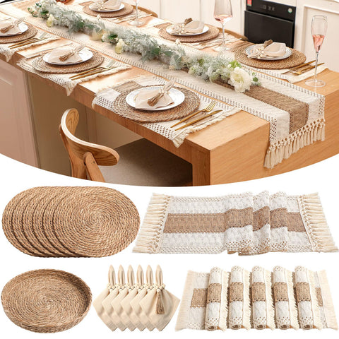 Gandeer round woven placemat showing natural texture for a warm dining setup