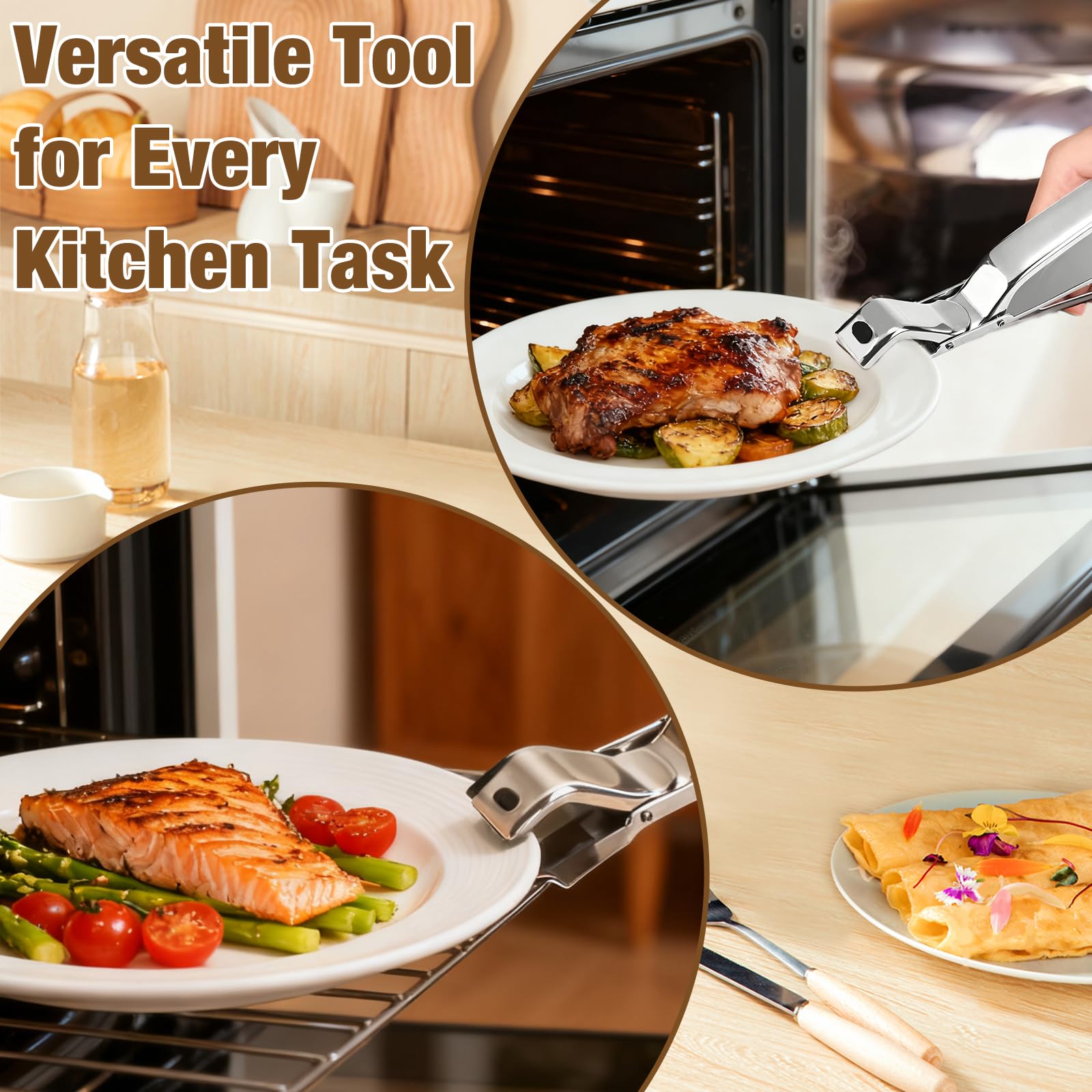 GandRmim multi-use kitchen tongs for microwave, oven, or steamer