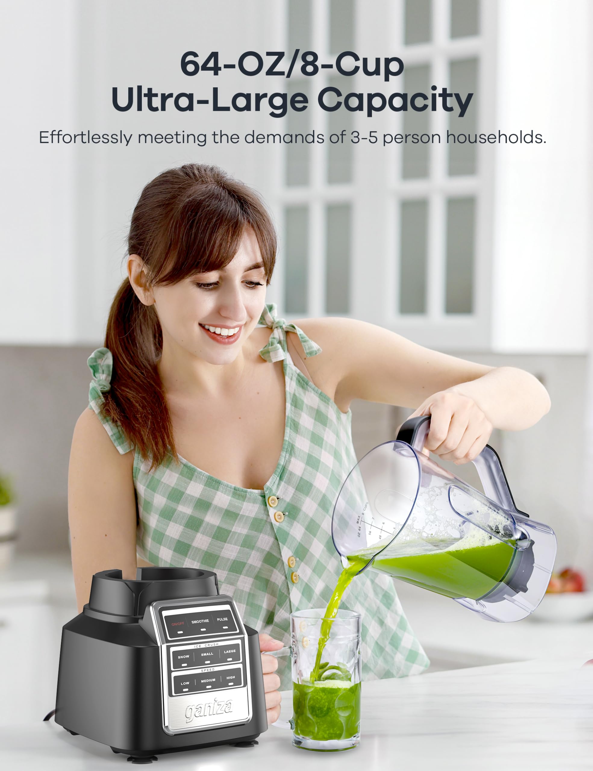 Ganiza 64-oz bowl lets you blend large batches for families.