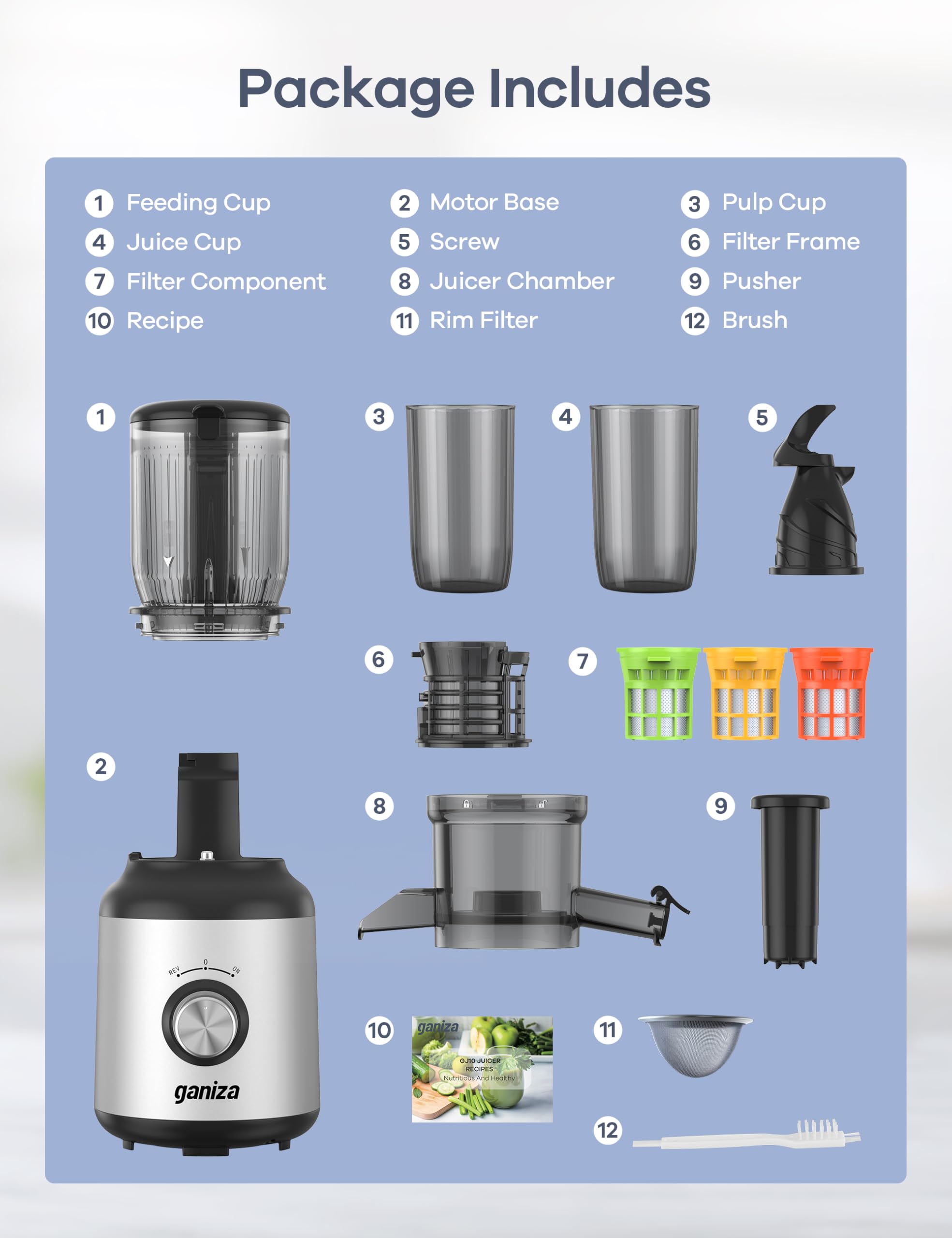 Ganiza BPA-free juicer components are easy to clean.