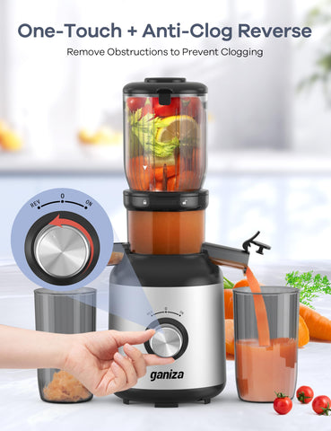 Ganiza Detachable feed tube and filter enables easy cleaning.