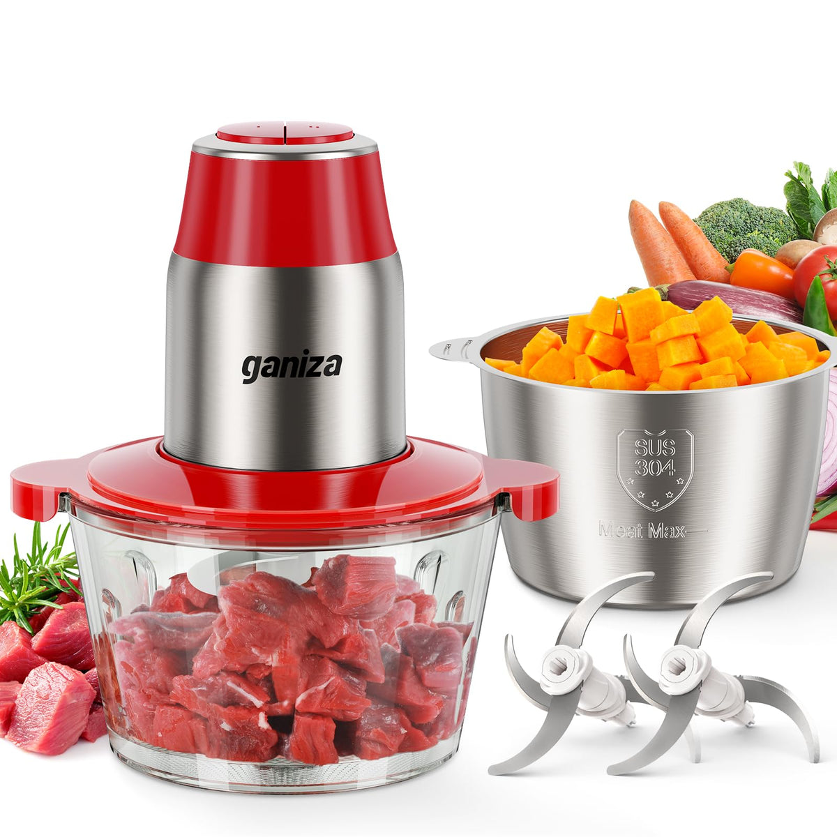 Ganiza food processor front view, compact design ideal for everyday kitchen prep.