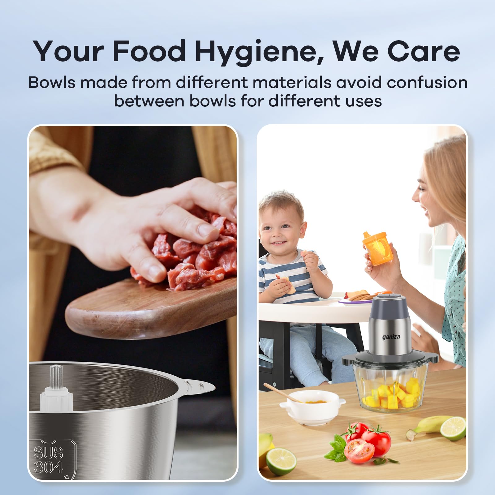 Ganiza vegetable-chopper blades handle crisp veggies for fast prep.