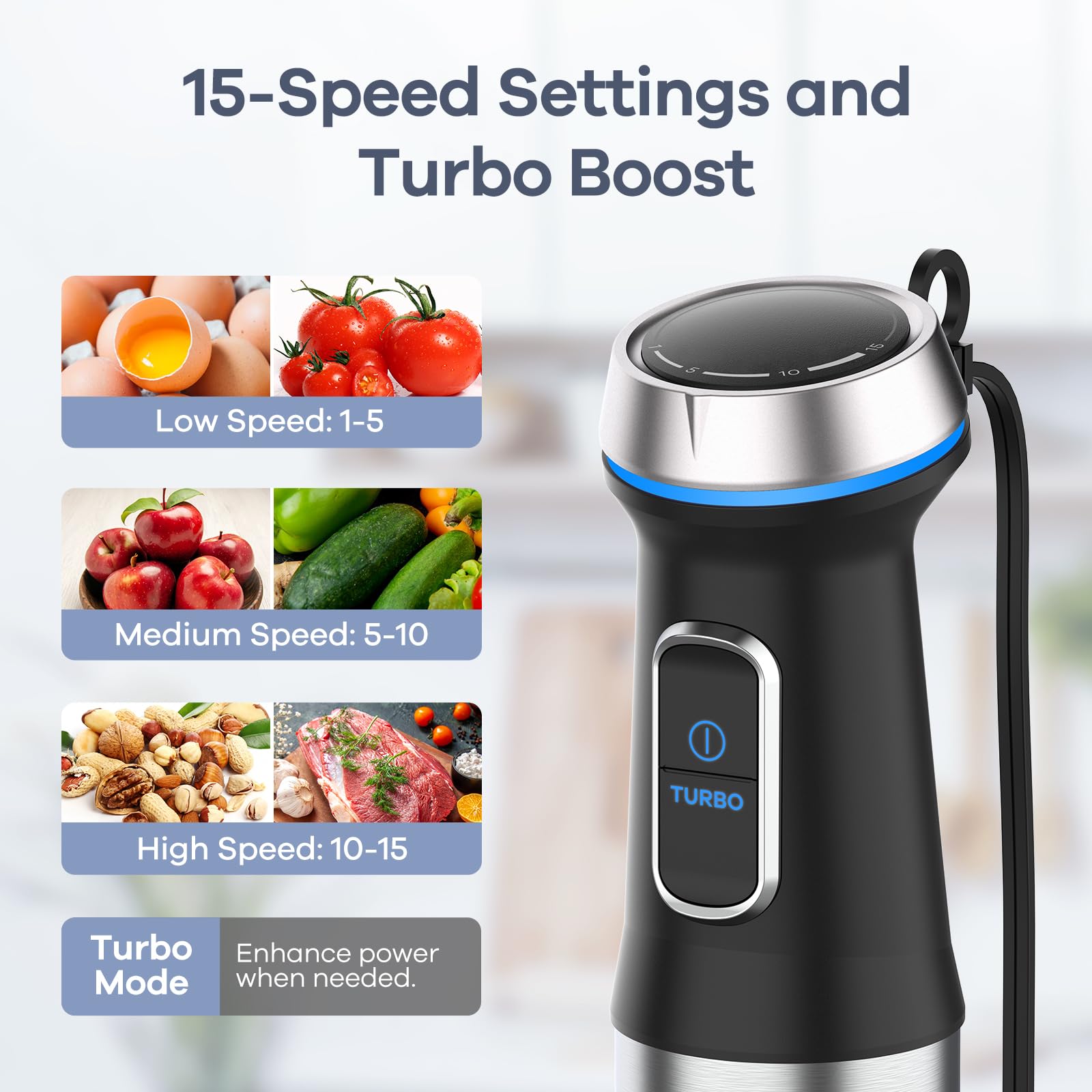 Ganiza 15-speed control with turbo boost enables precise blending for any recipe.