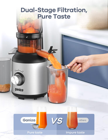 Ganiza Juicer 64 RPM slow masticating technology for nutrient-rich juice.
