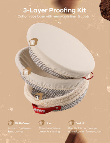 Ganiza liner and cover set improving moisture control during proofing.