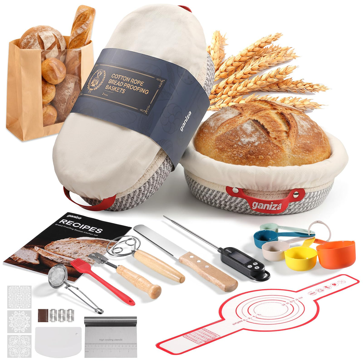 Ganiza round banneton 9-inch with liner for even proofing and easy handling.