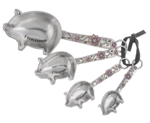 Ganz measuring spoons set with pig design and floral accents for playful cooking