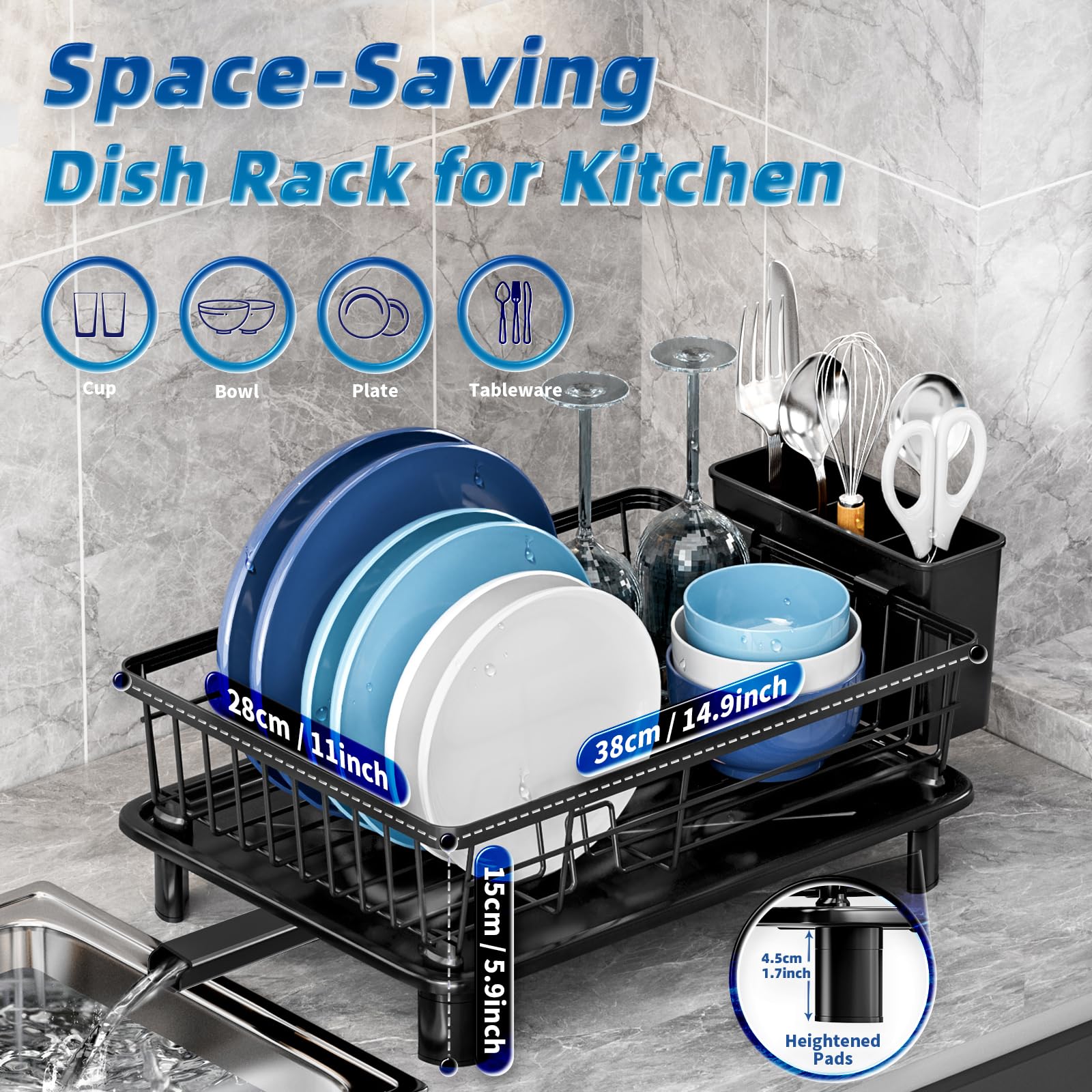 GAOKASE dish rack with new drain outlet speeds water drainage