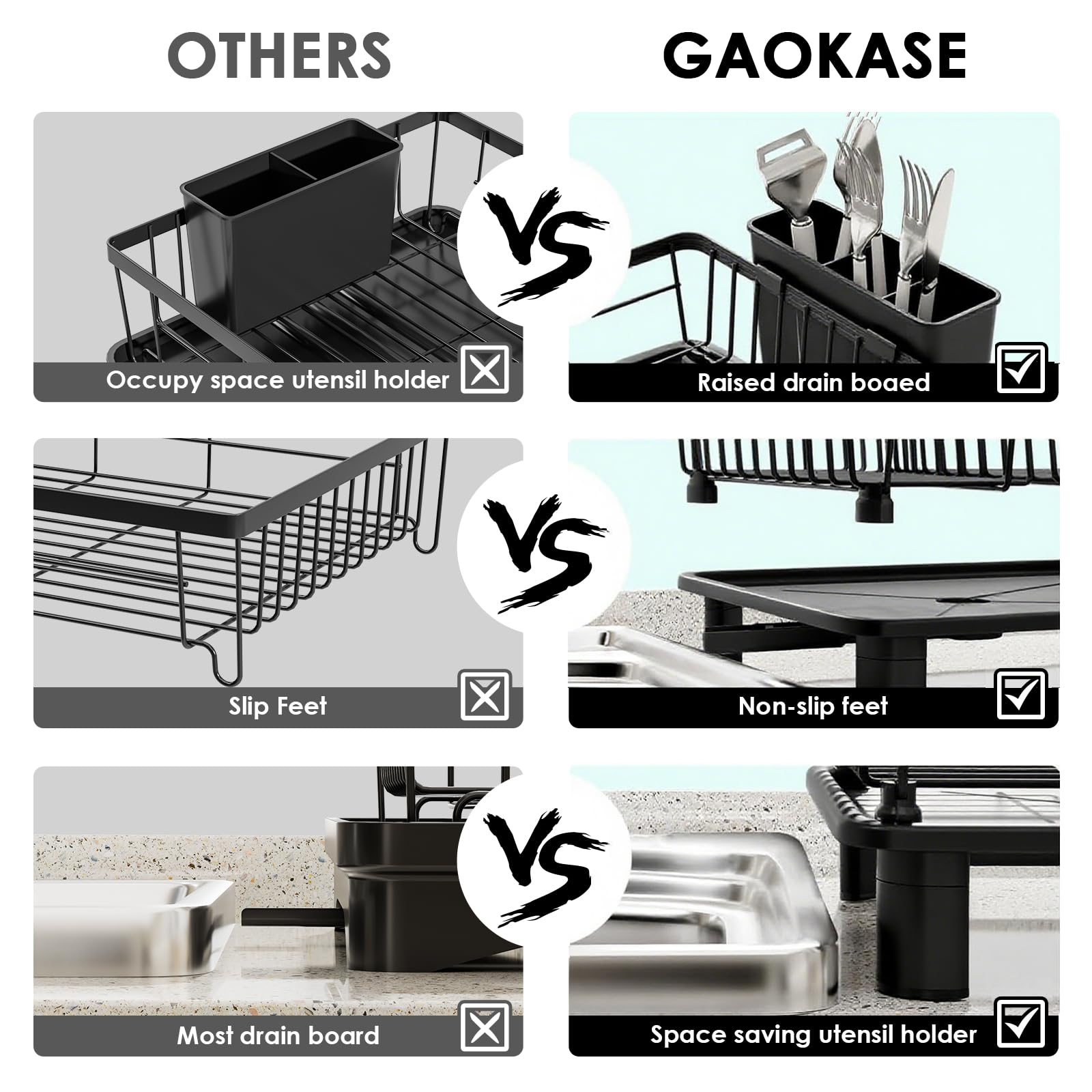 GAOKASE dish rack with removable utensil holder simplifies drying tools
