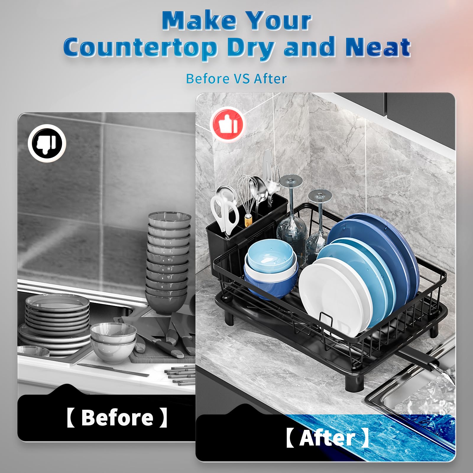GAOKASE plate rack and drainboard keeps plates and sponges tidy