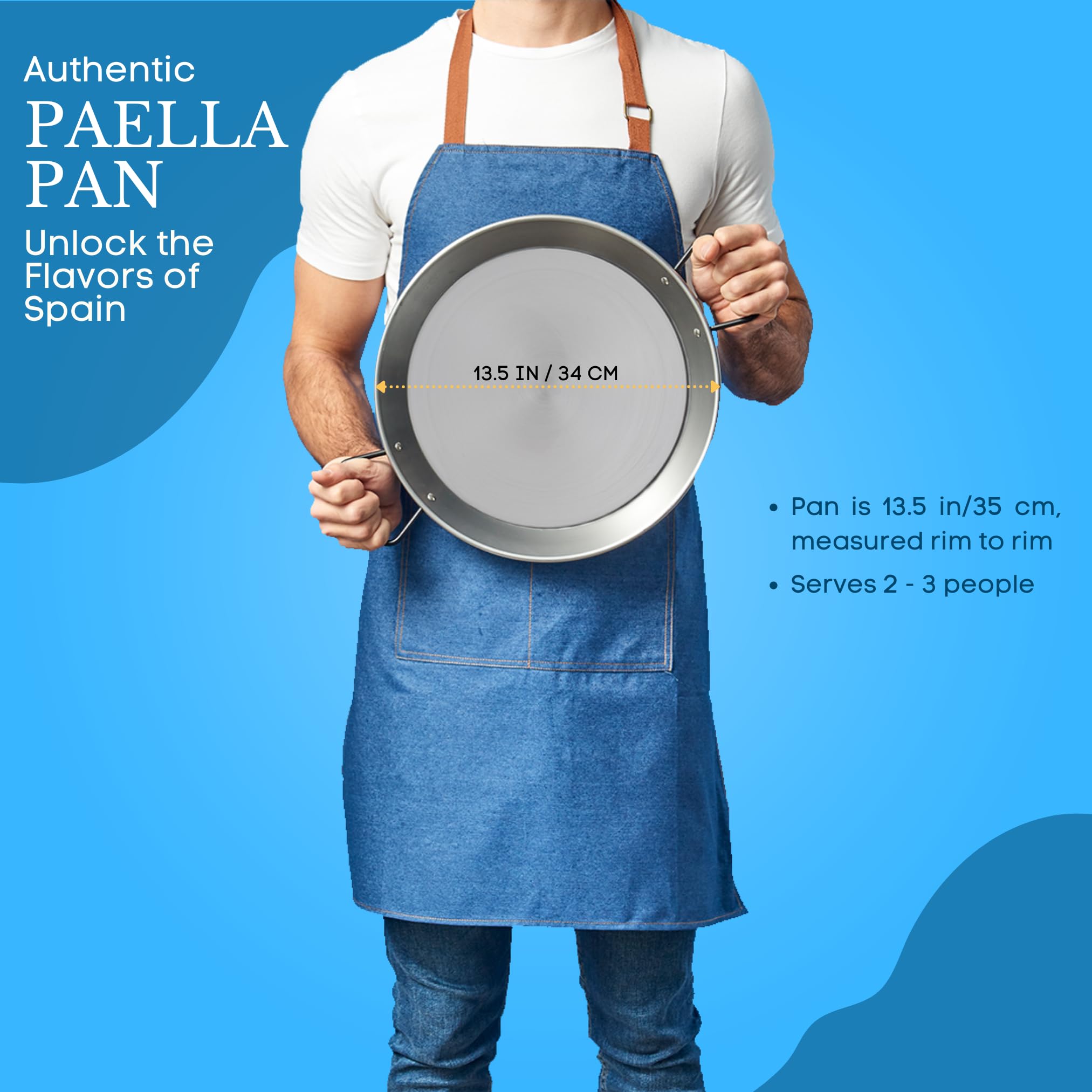 Extra-thick construction shown on Garcima paella pan for steady heat.