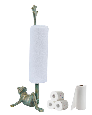 Gardmate golden-green frog paper towel holder on kitchen counter showing whimsical decor