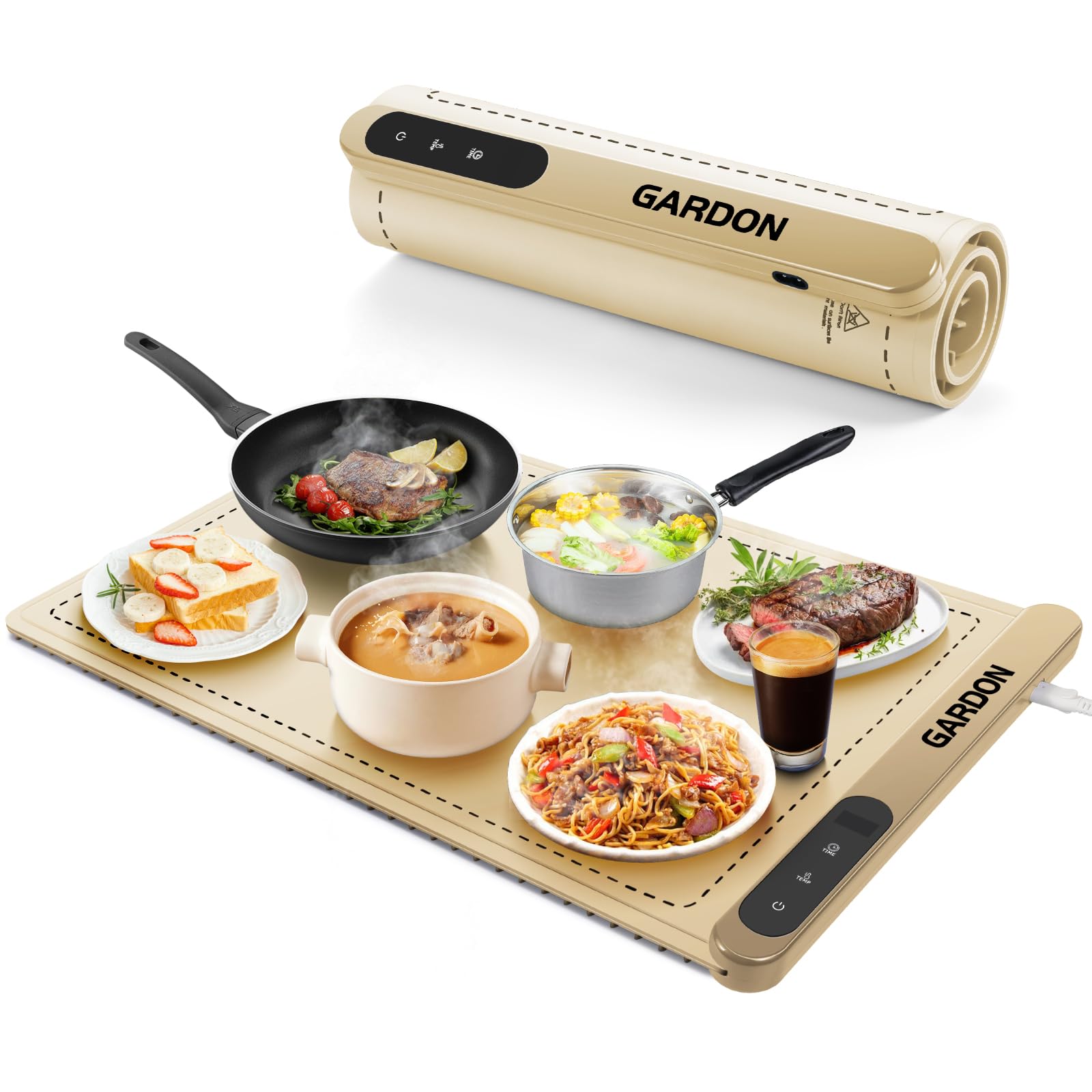 Gardon warming mat front view keeping food warm for guests.