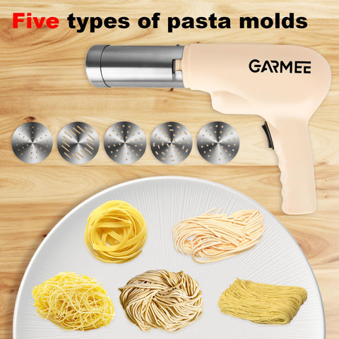 GARMEE pasta maker side view highlights dough chamber for quick prep