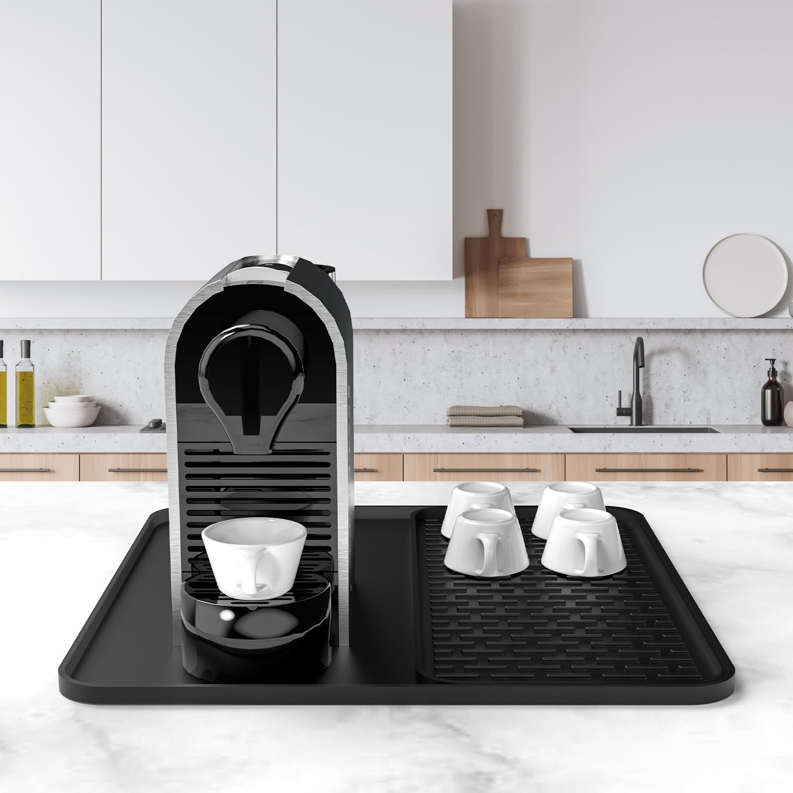 Garolue coffee mat with detachable drying mat supports airing out cups and accessories.