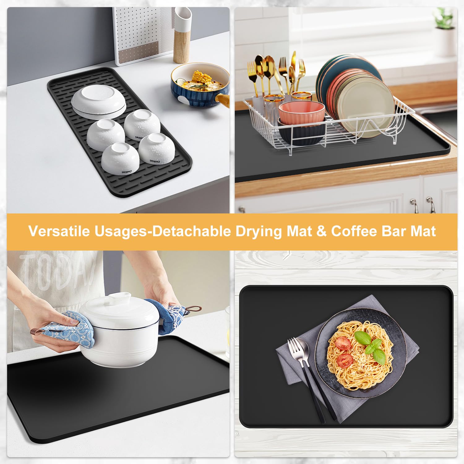 Garolue multi-use mat adapts to coffee bars, sinks, and storage areas.