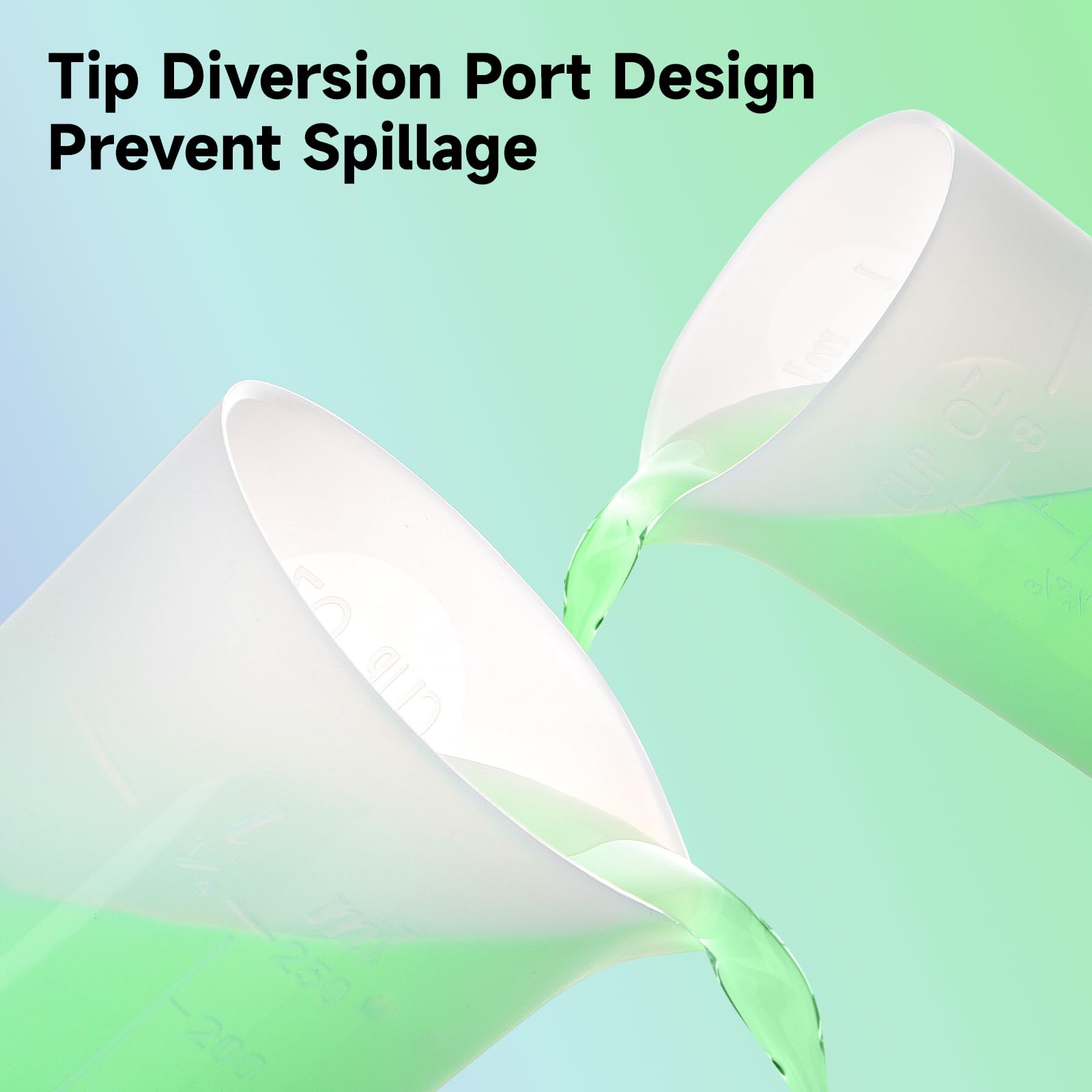 Gartful silicone cups featuring angled diversion port to reduce spills