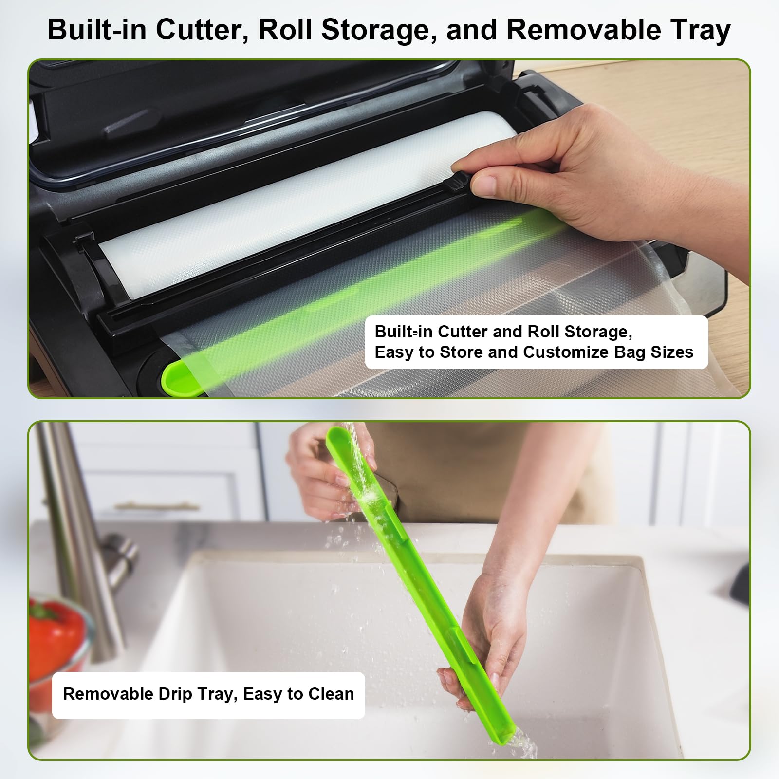 Gasbye VS5166 built-in bag cutter feature for effortless bag sizing.