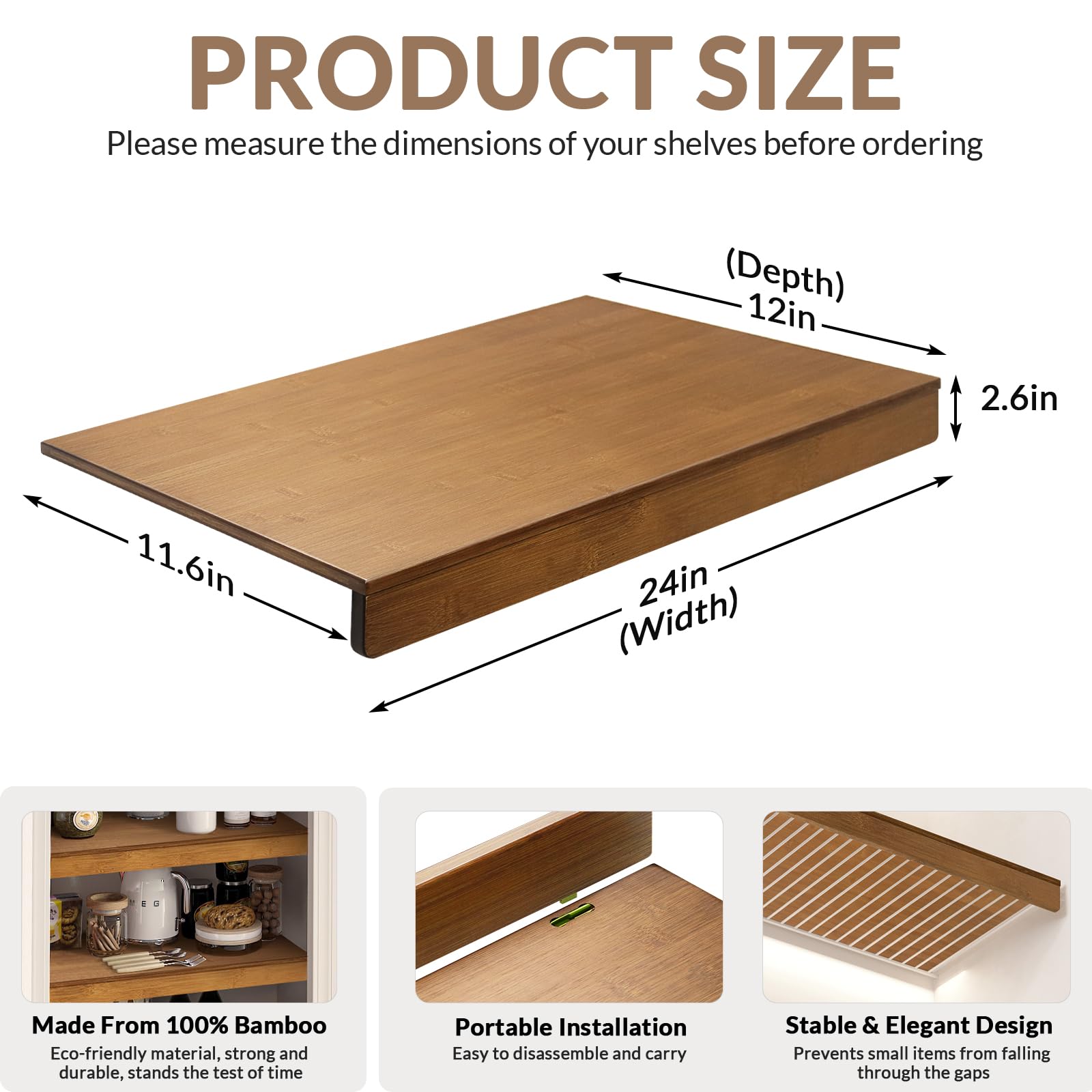 Gashell Bamboo Wire Shelf Cover displays smooth finish and natural grain.